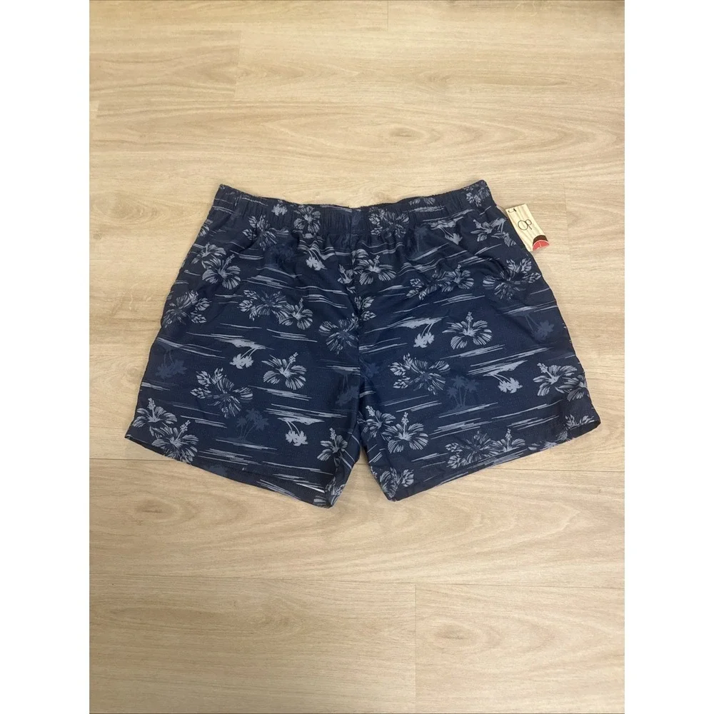 OP Island Basic Shorts Mens 2XL  44-46 Blue Hawaiian Palm Swim Beach Surf NWT
